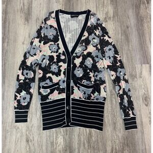 Sonia Rykiel Floral Stripe Knit Cardigan Sweater Medium‎ M Made in Italy Viscose